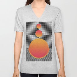Monochrome Geometric Pattern Clash Abstract Ombre Circles V Neck T Shirt