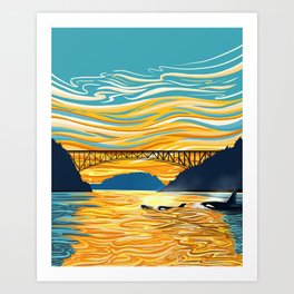 Deception Pass Orca Sunset Swim Art Print