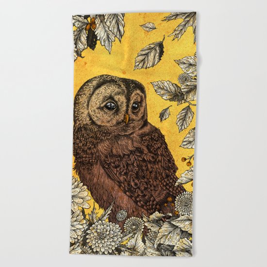 Tawny Owl Yellow Beach Towel