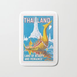 1950 Thailand Royal Barge Travel Poster Bath Mat | Vintageasia, Templeart, Vintagetravel, Thailandposter, Vintagethailand, Vintagethai, Asiatravel, Graphicdesign, Watarun, Publicites 