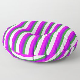 [ Thumbnail: Eye-catching Fuchsia, Dark Violet, Forest Green, Mint Cream, and Light Grey Colored Stripes Pattern Floor Pillow ]