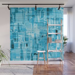 Modern Abstract Digital Paint Strokes in Turquoise Blue Wall Mural