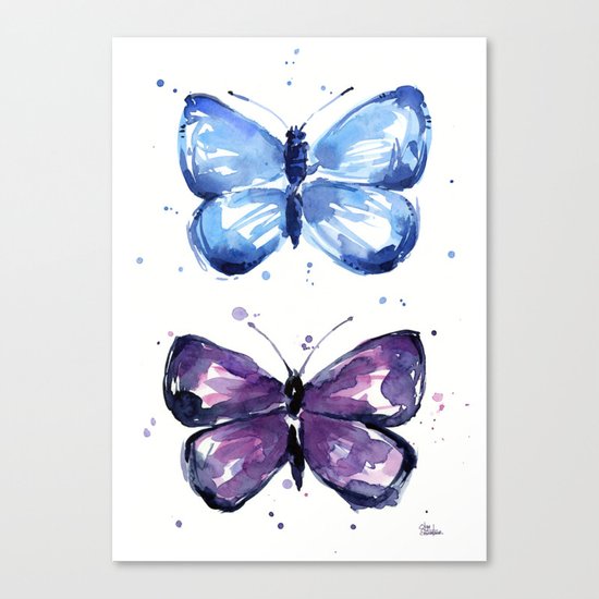 Butterflies Watercolor Blue and Purple Butterfly Canvas Print