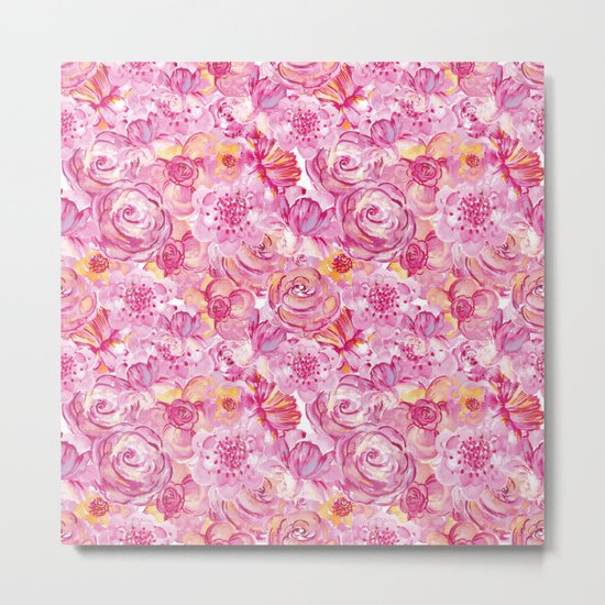 Rose pattern - Floral roses watercolor pattern Metal Print