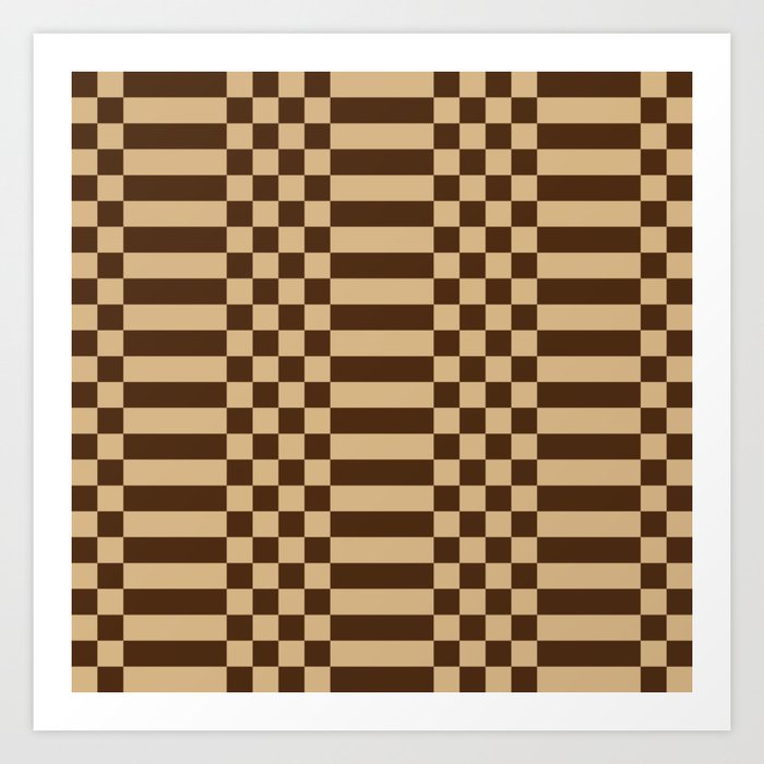 Checkered Stripes pattern brown Art Print