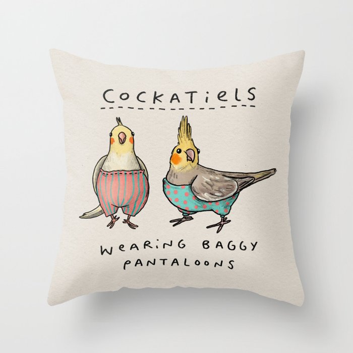 Cockatiels Wearing Baggy Pantaloons Throw Pillow