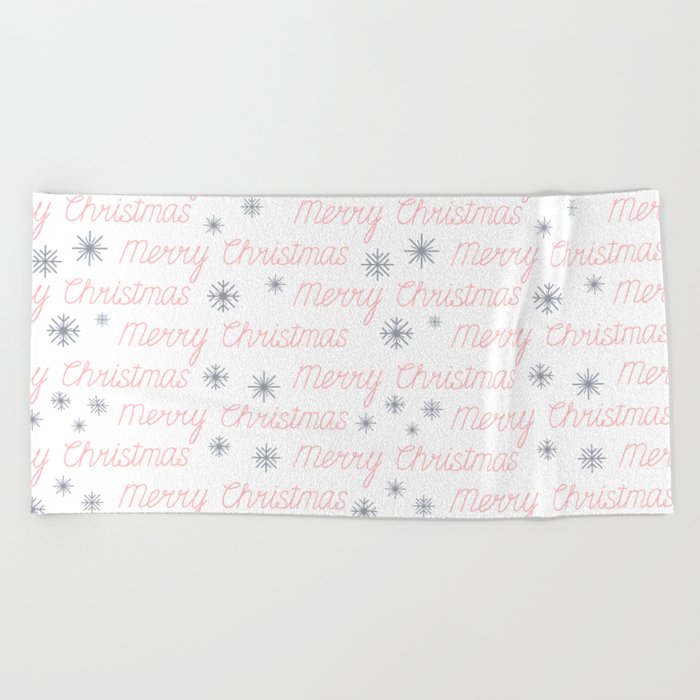 White Merry Christmas Hand Lettering Pattern Beach Towel