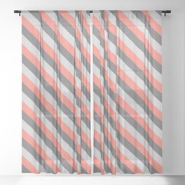 [ Thumbnail: Salmon, Dim Grey & Light Gray Colored Striped Pattern Sheer Curtain ]
