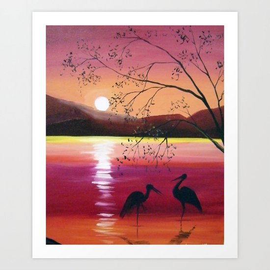Sunset on the lake Art Print