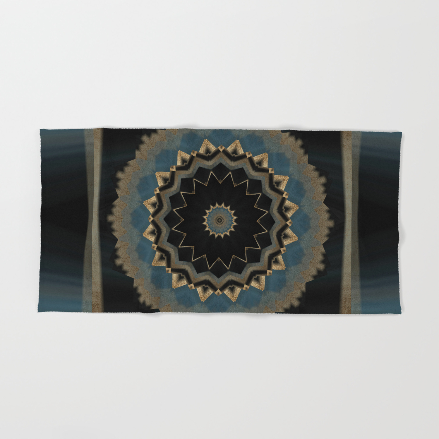 Decorative Gold Blues Mandala Pattern Hand Bath Towel By