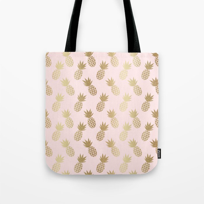 Pink & Gold Pineapples Pattern Tote Bag