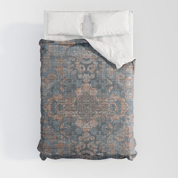 Antique Oriental Persian Blue Rust Comforter