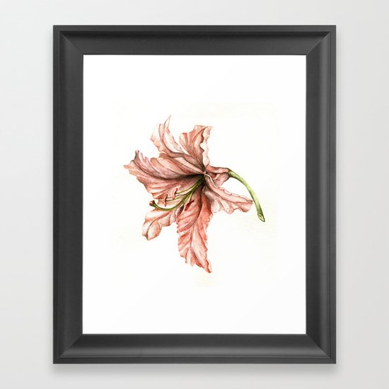 Pink Lily Flower Watercolor Framed Art Print