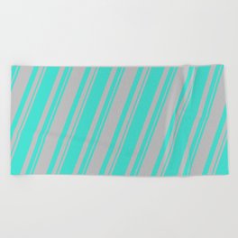 [ Thumbnail: Turquoise and Grey Colored Stripes Pattern Beach Towel ]
