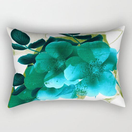 blue flowers and green abstract Rectangular Pillow
