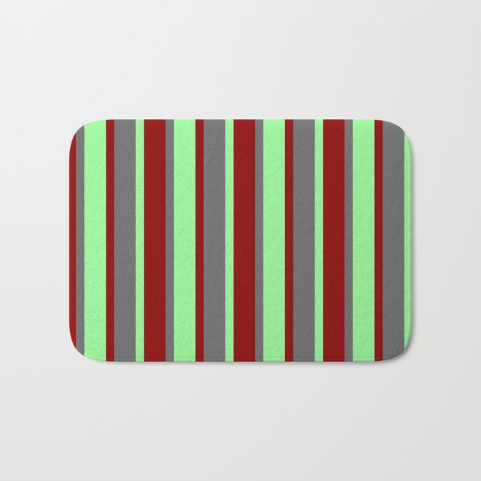 Dark Red, Green, and Dim Gray Colored Lines Pattern Bath Mat