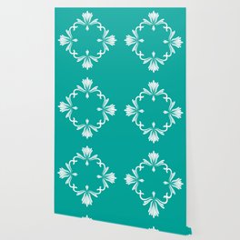 Teal White Fancy Flourish Wallpaper