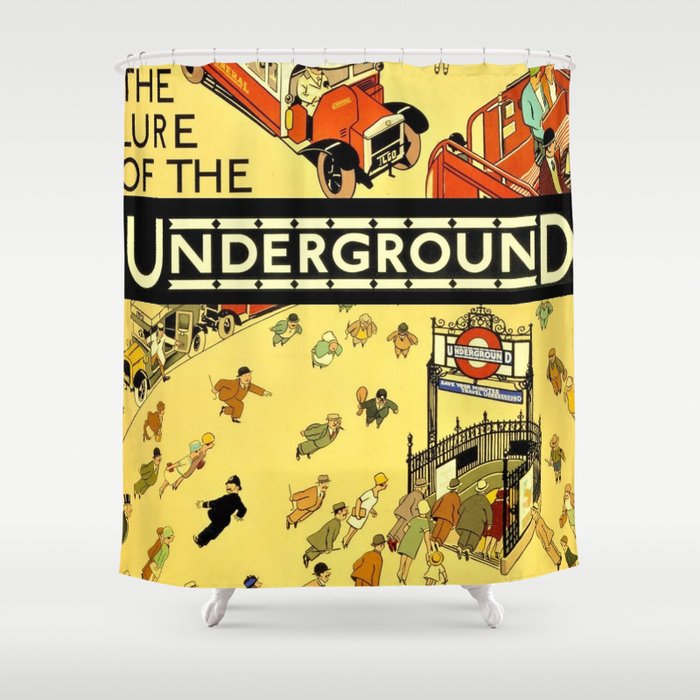 Vintage Lure of the London Underground Subway Travel Advertisement Poster  Shower Curtain