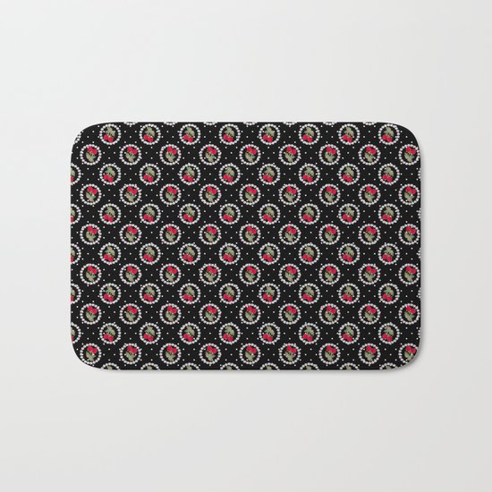 Floral pattern retro . Strawberry. Bath Mat