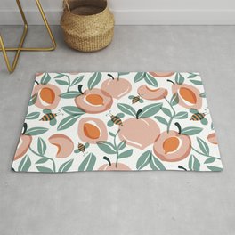 Just Peachy Rug | Blush, Fruit, Curated, Leaves, Drawing, Bees, Summer, Peachpattern, Illustration, Pattern 