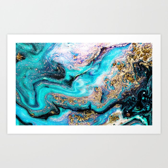 Aquamarine Larimar Golden Blue Geode Art Art Print