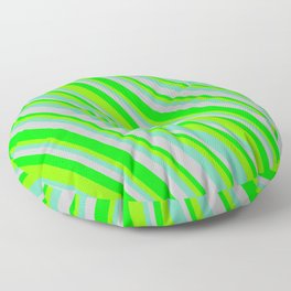 [ Thumbnail: Grey, Lime, Chartreuse, and Aquamarine Colored Lined/Striped Pattern Floor Pillow ]