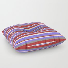 [ Thumbnail: Gray, Red, Beige & Medium Slate Blue Colored Stripes Pattern Floor Pillow ]