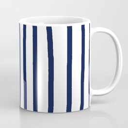 Simply Drawn Vertical Stripes Nautical Navy Blue on White Mug