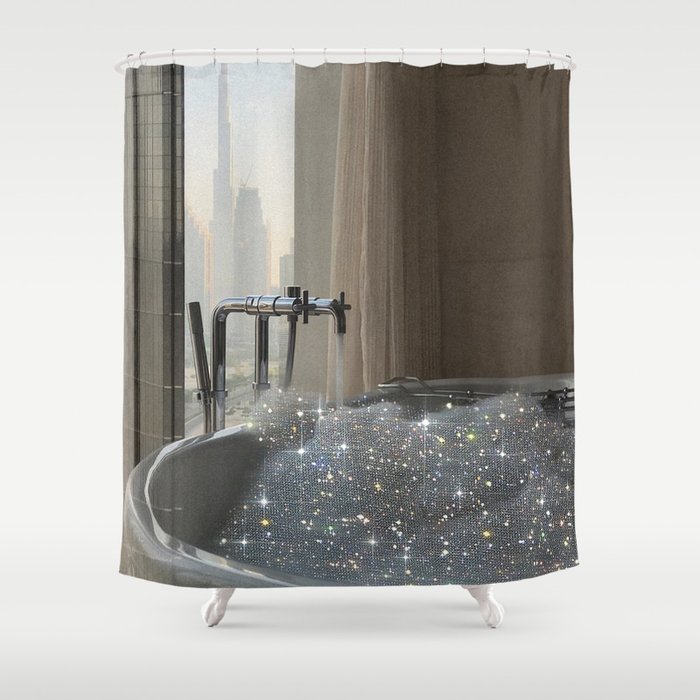 PERFECT MORNING | digital art collage by Yana Potter | bathroom aesthetic | chill and relax vibes  Shower Curtain