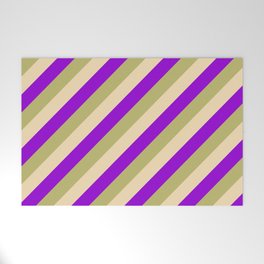 [ Thumbnail: Dark Khaki, Tan, and Dark Violet Colored Striped Pattern Welcome Mat ]