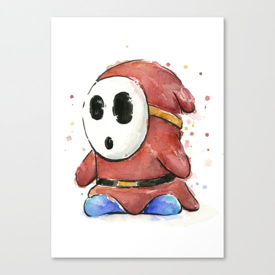 Shy Guy Watercolor Mario Art Canvas Print