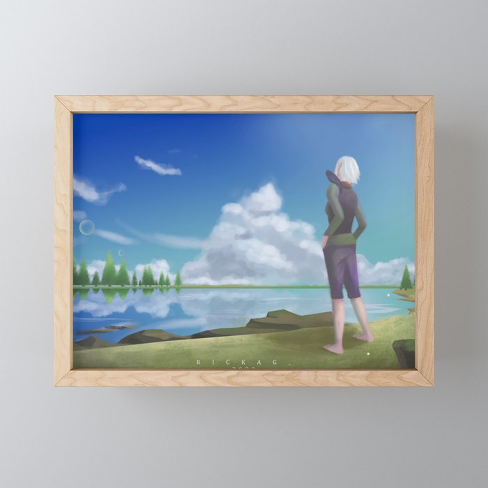 Grisa & Huginn by the lake Framed Mini Art Print