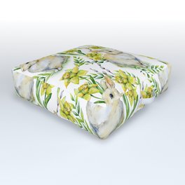 Spring yellow green watercolor daffodil rabbit pattern Outdoor Floor Cushion | Daffodil, Curated, White, Spring, Daffodilpattern, Springpattern, Painting, Watercolor, Rabbitpattern, Flowerspattern 