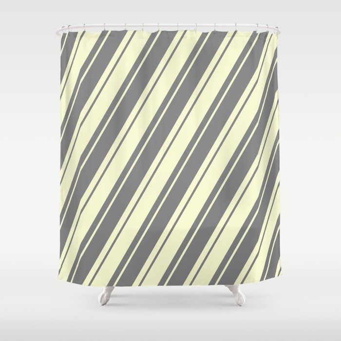Light Yellow & Grey Colored Striped Pattern Shower Curtain