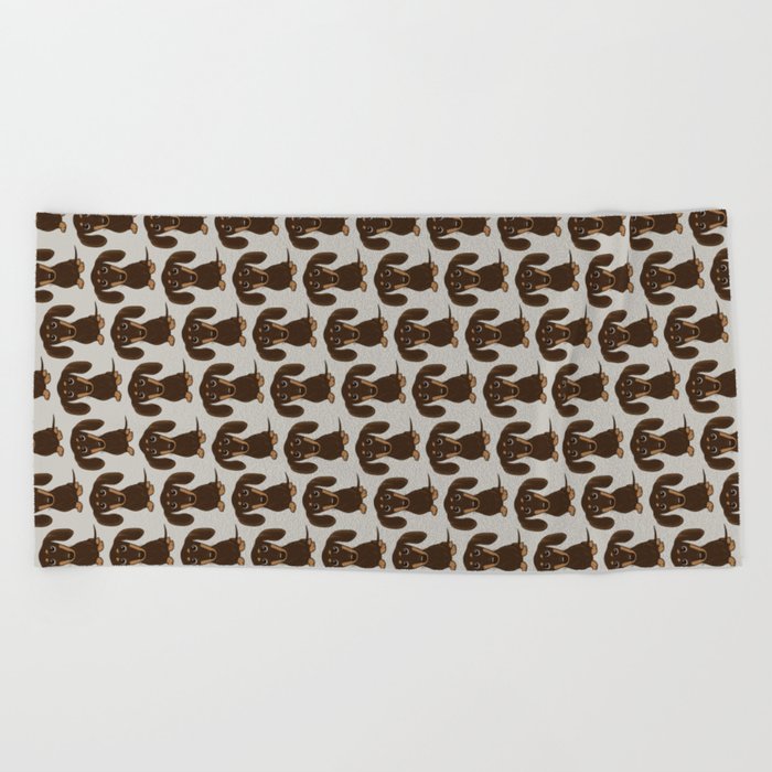 Chocolate Dachshund | Cute Cartoon Wiener Dog Beach Towel