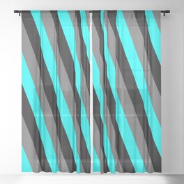 [ Thumbnail: Dim Gray, Cyan, and Black Colored Stripes/Lines Pattern Sheer Curtain ]