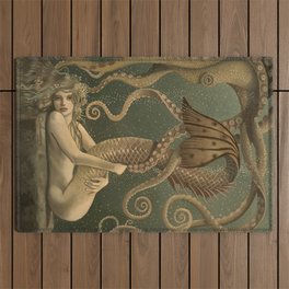 "Mermaid & Octopus No. 4" by David Delamare (No Border) Outdoor Rug