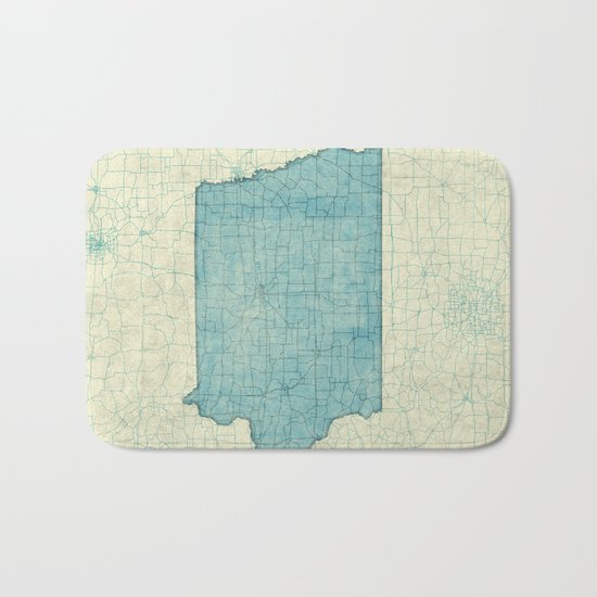Iowa State Map Blue Vintage Bath Mat