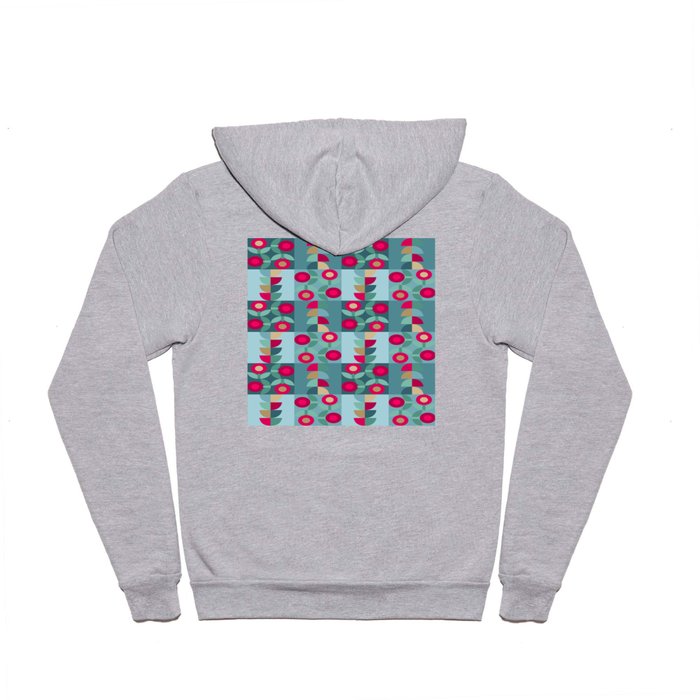 Modern Abstract Geometric Flower Shapes in Squares in Red Teal Turquoise Gold Hoody