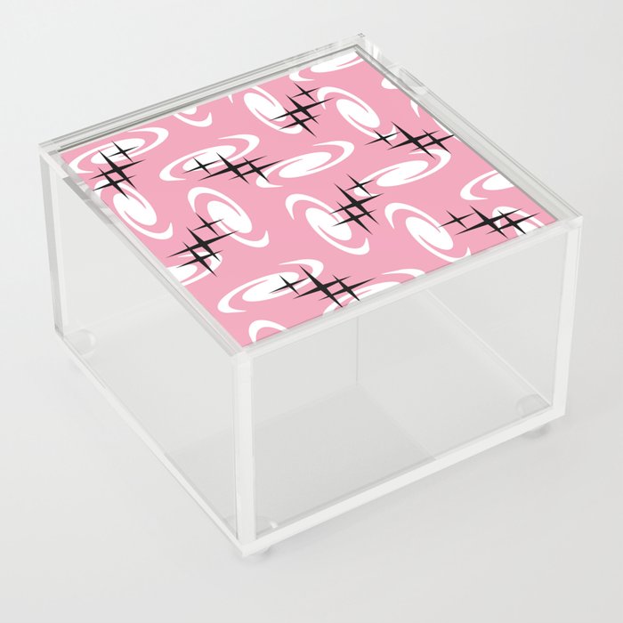 Retro Atomic Age Swirls Stars Pattern Pink Acrylic Box