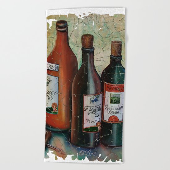 Vintage Georgian Wine Fresco Beach Towel