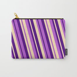[ Thumbnail: Beige, Indigo & Orchid Colored Lines Pattern Carry-All Pouch ]