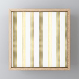 Simply luxury Gold small stripes on clear white - vertical pattern Framed Mini Art Print