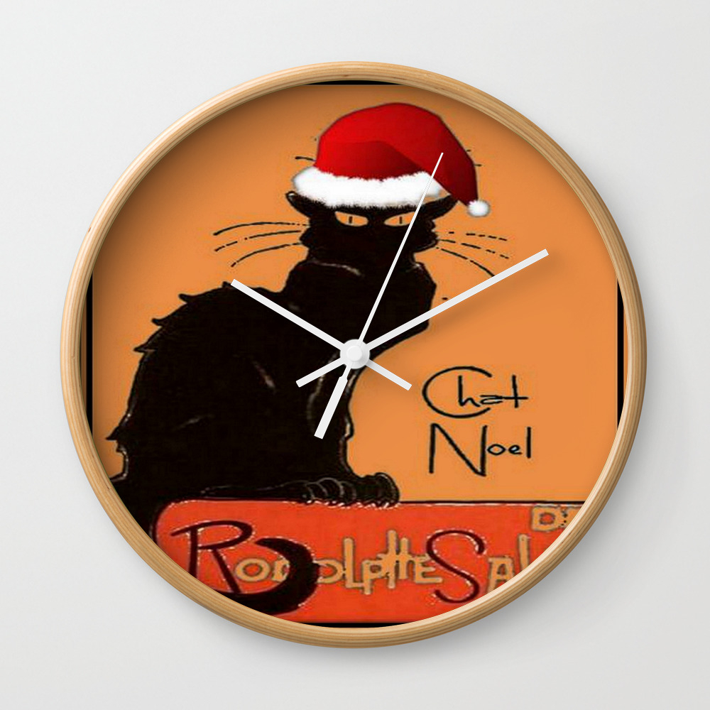 Le Chat Noel Christmas Parody Grungy Distressed Vintage Cat Wall Clock By Taiche Society6