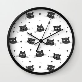 Cute cat faces and dots pattern in grey and white Wall Clock