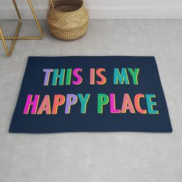 'This is my Happy Place' Rainbow Typography Area & Throw Rug