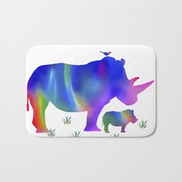 Rainbow Rhino mom and baby Bath Mat | Illustration, Graphicdesign, Kidsroom, Baby Animals, Digital, Horns, Rhinos, Nursery, Vector, Glossy 