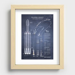 SpaceX Falcon Heavy Spacecraft NASA Rocket Blueprint in High Resolution (dark blue) Recessed Framed Print