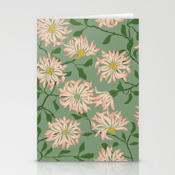Cottage flowers chrysanthemums – green Stationery Cards