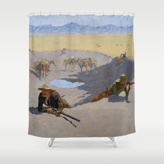 Frederic Remington Western Art “Fighting for the Waterhole” Shower Curtain